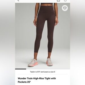 Lululemon wunder train high rise tights with pockets 25” Espresso size 6